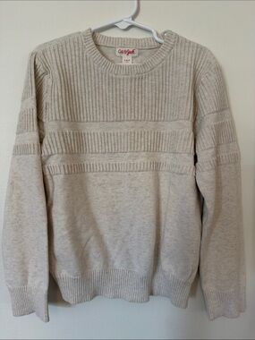 Kids Cat & Jack Cream Textured Ribbed Crewneck Sweater- Side 6/7